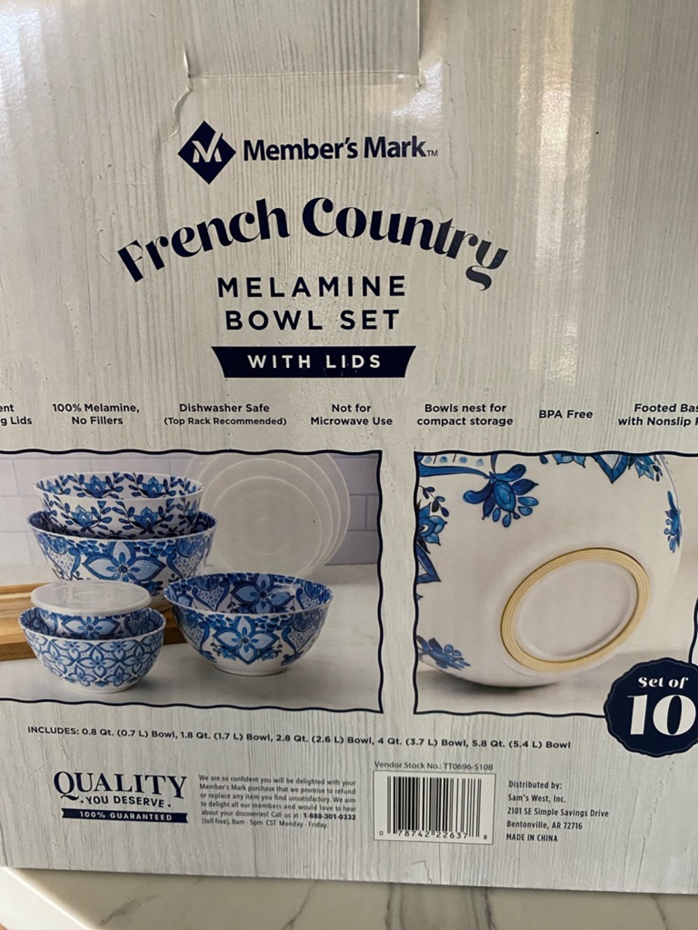 Member's Mark French Country Blue Floral Melamine Bowl Set with Lids - Picture 5 of 14
